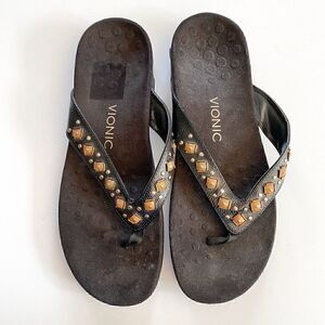 Vionic Floriana Flip Flip Slide Sandal Women size 11 Black Comfort Jeweled Bling